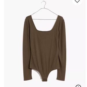 Madewell Square Neck Thong Bodysuit (olive green)